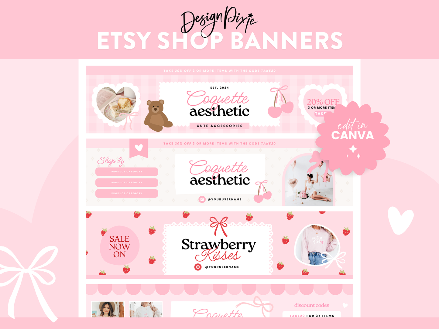 Coquette Etsy Shop Banner Templates