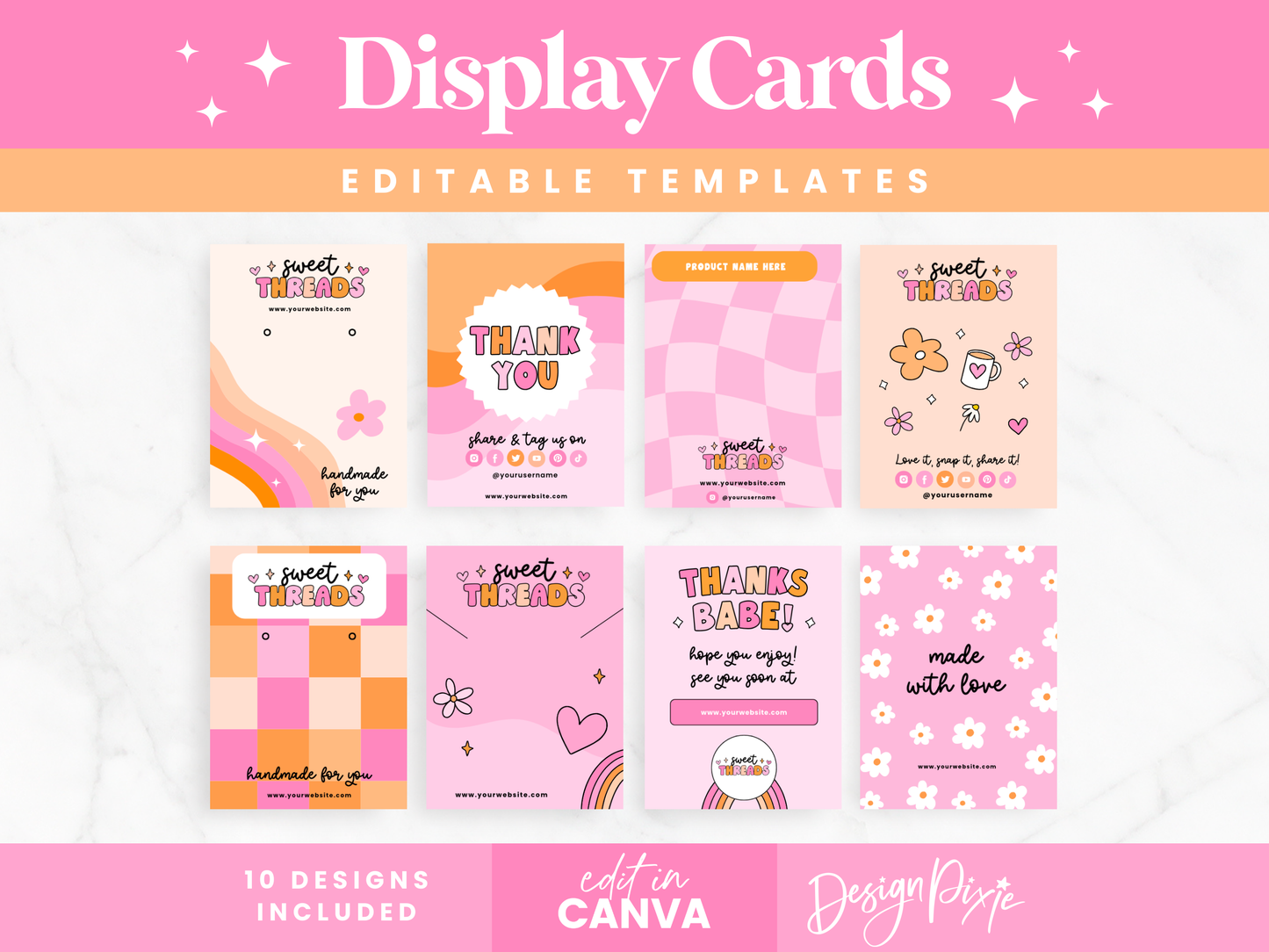 Pink Retro Display Card Templates