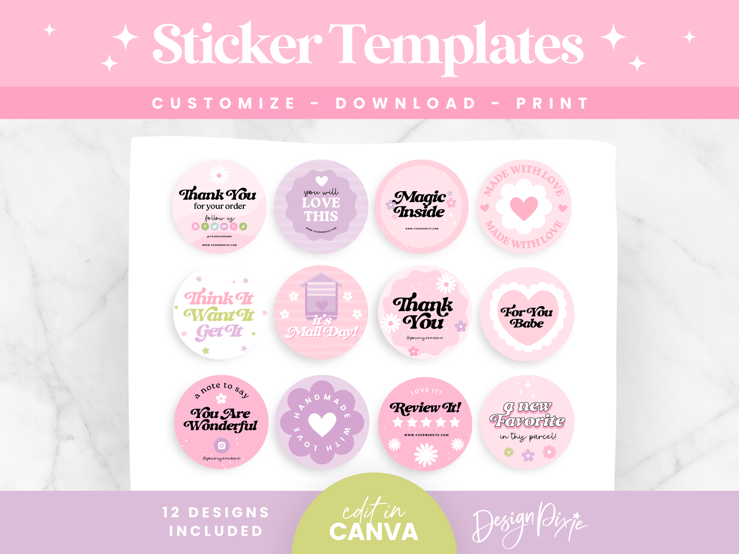 Pink Sticker Templates