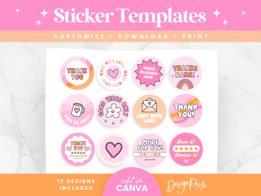 Pink Retro Sticker Templates