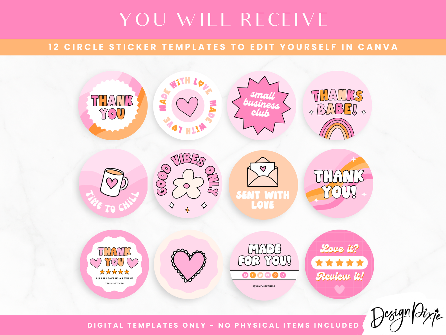 Pink Retro Sticker Templates