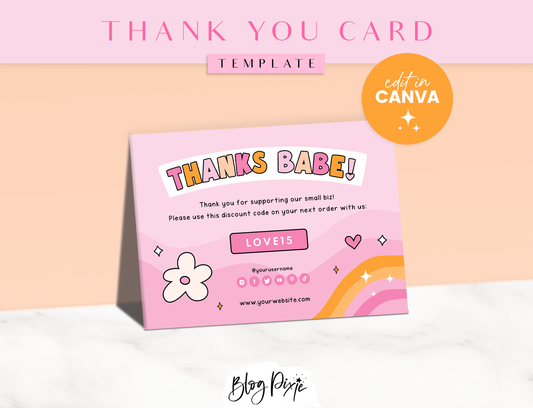 Pink Retro Thank You Card Template