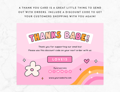 Pink Retro Thank You Card Template