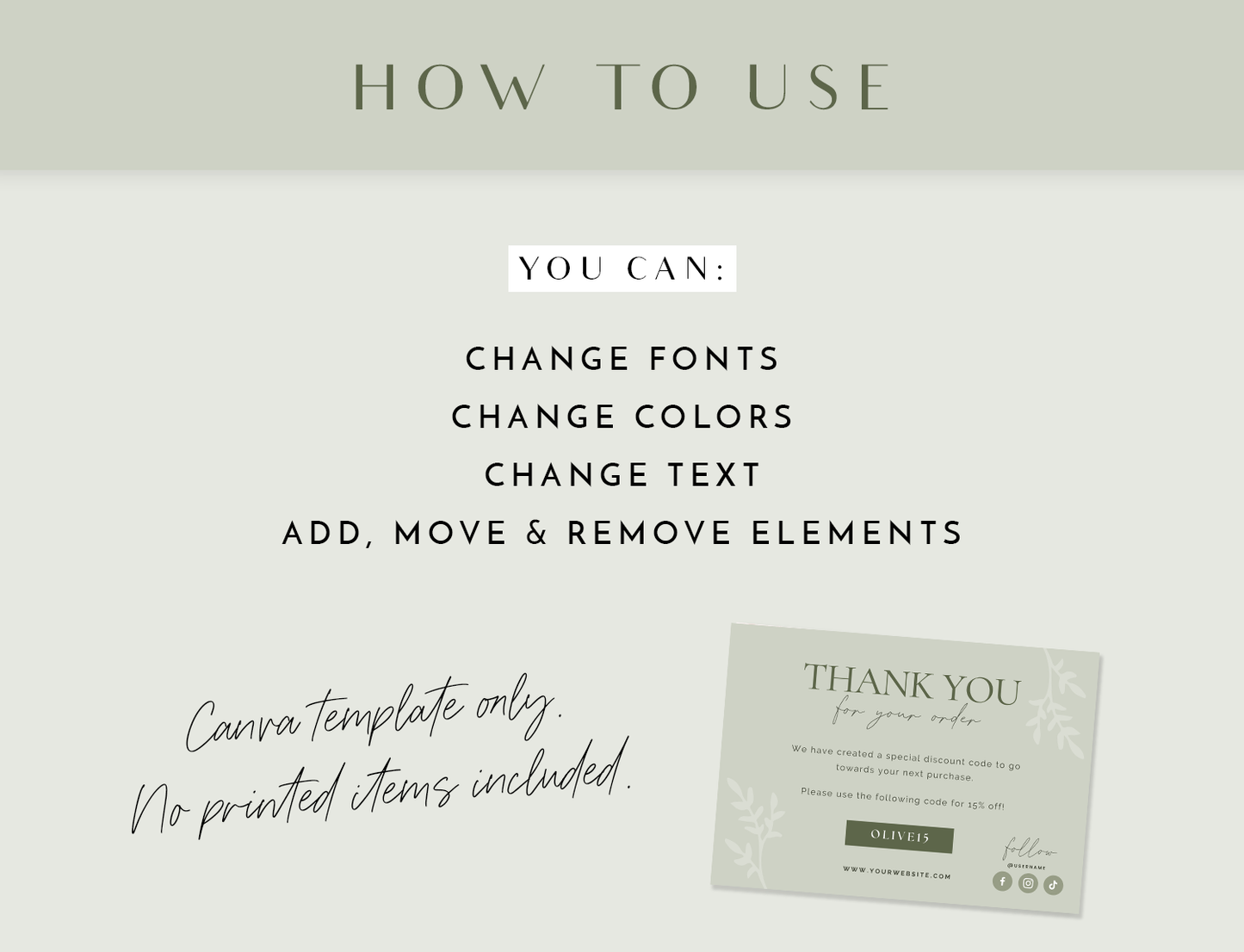 Olive Green Thank You Card Template
