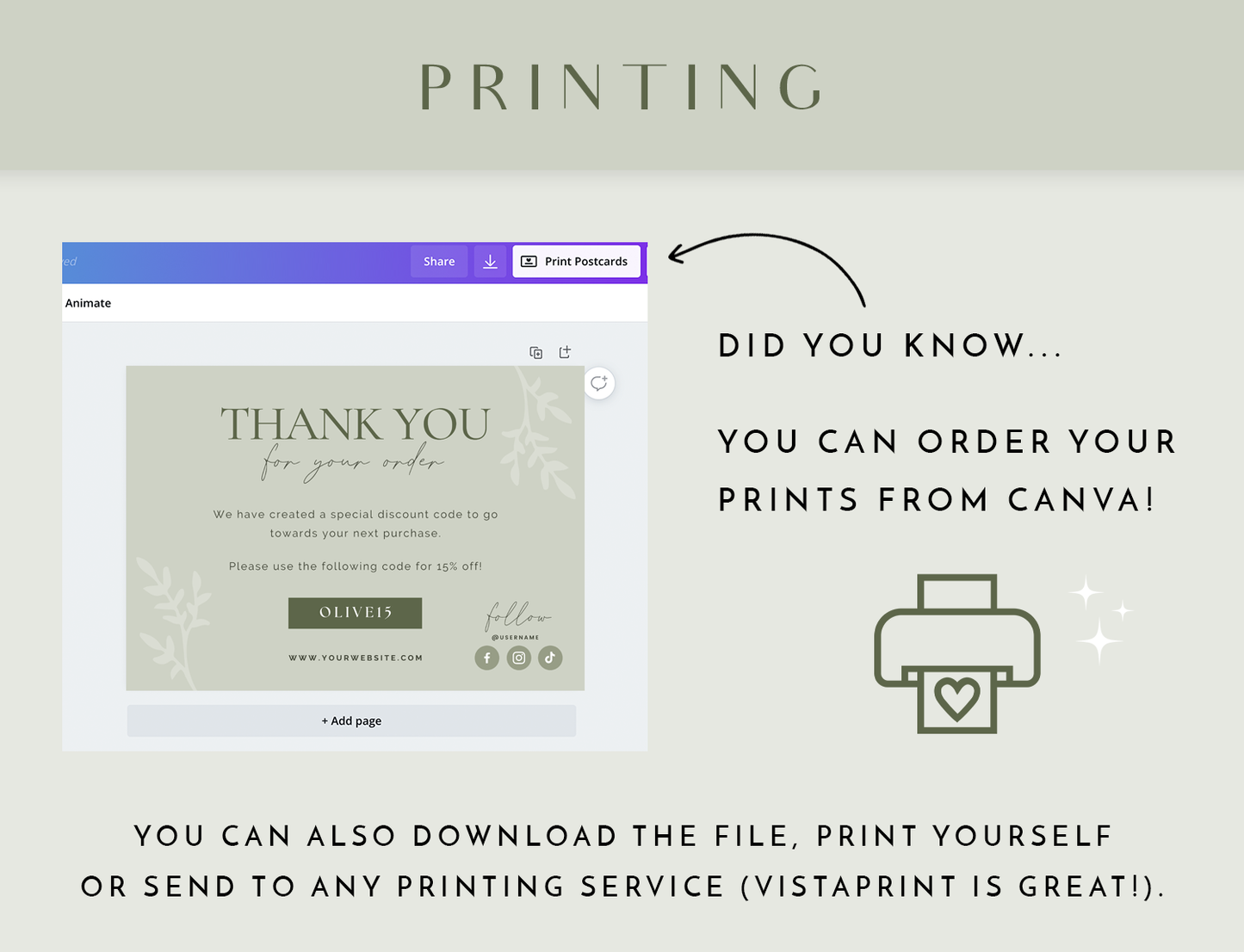 Olive Green Thank You Card Template