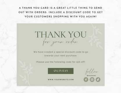 Olive Green Thank You Card Template