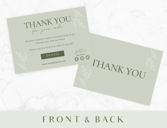 Olive Green Thank You Card Template