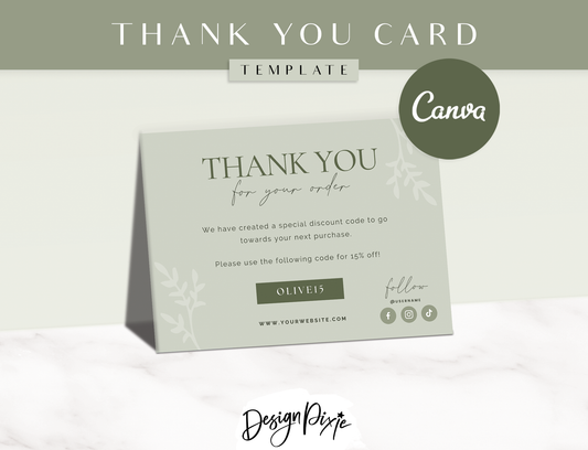 Olive Green Thank You Card Template