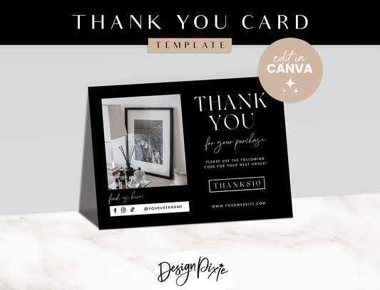 Luxe Black Thank You Card Template